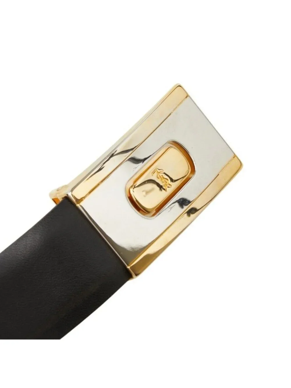 Saint Laurent Vintage Logo Belt Black Brown Leather Plated